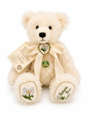 BEAUTIFUL!! Hermann White German Mohair Edelweiss Musical Bear!